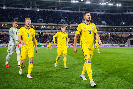 Sebastian Larsson, Emil Forsberg and Marcus Berg of Sweden