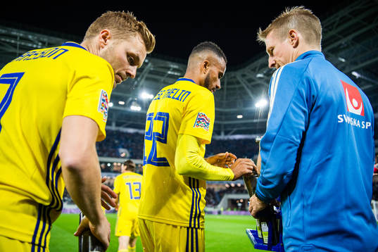 Sebastian Larsson and Isaac Kiese Thelin of Sweden