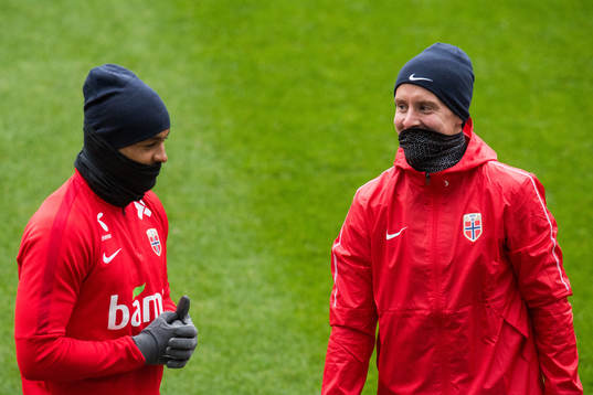 Joshua King and Stefan Johansen of Norway