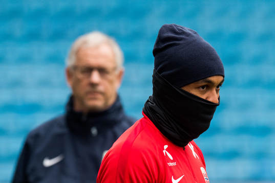 Lars Lagerbäck, head coach of Norway, and Joshua King of