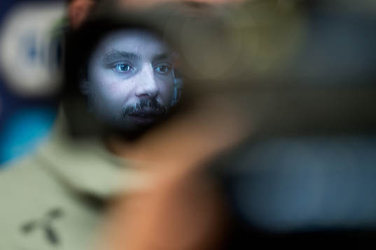 Vegard Forren of Norway seen through the viewfinder of a TV