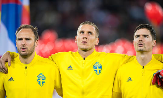 Andreas Granqvist, goalkeeper Robin Olsen and Mikael Lustig
