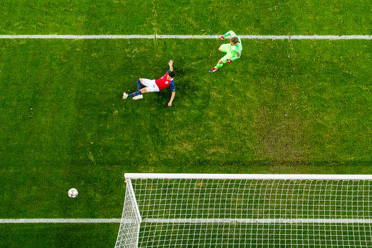 Tarik Elyounoussi of Norway and goalkeeper Vid Belec of