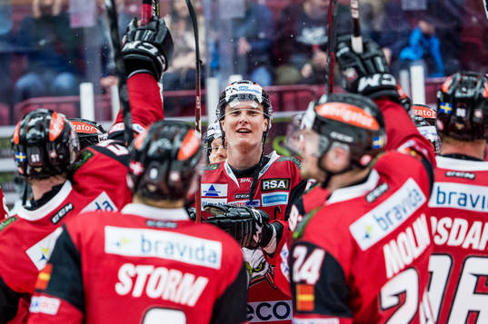 Malmö Redhawks Fredrik Händemark jublar med lagkamraterna