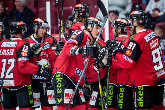 Malmö Redhawks Fredrik Händemark jublar med lagkamraterna