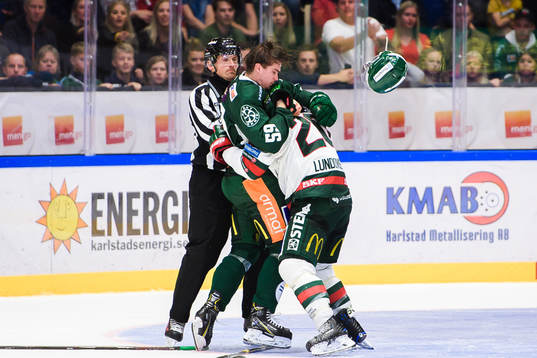 Färjestads Linus Johansson och Frölundas Joel Lundqvist