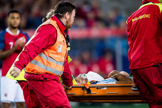 Luka Krajnc of Slovenia with an injury