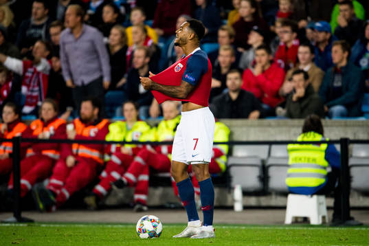 Joshua King of Norway reacts