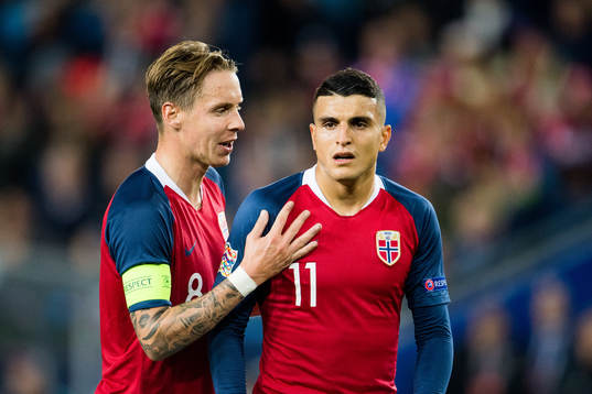 Stefan Johansen and Mohamed Elyounoussi of Norway