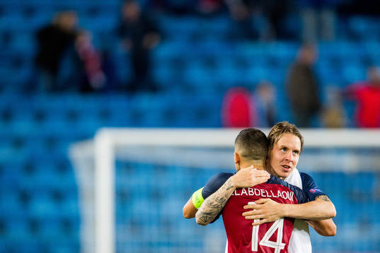 Omar Elabdellaoui and Stefan Johansen of Norway