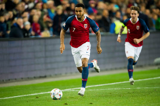 Joshua King and Stefan Johansen of Norway