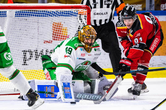 Rögles målvakt Justin Pogge och Luleås Austin Farley