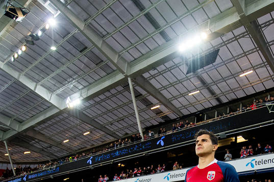 Tarik Elyounoussi of Norway enters the pitch