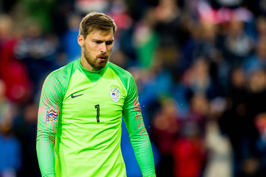 Goalkeeper Vid Belec of Slovenia looks dejected