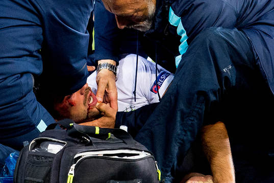 Luka Krajnc of Slovenia with an injury