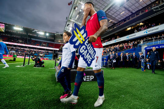 Joshua King of Norway enters the pitch