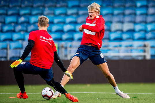 Erling Braut Haaland and goalkeeper Sondre Rossbach of