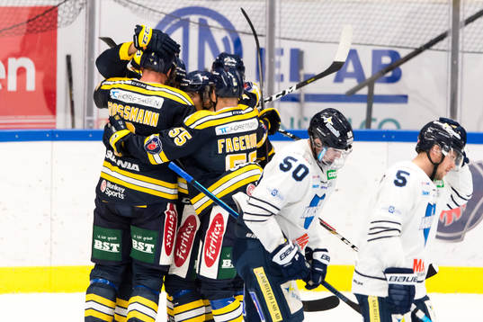 Södertäljes Mikael Ahlén jublar med lagkamrater