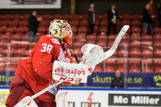 Almtunas målvakt Oscar Fröberg jublar