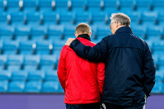 Martin Ødegaard of Norway and Lars Lagerbäck, head coach