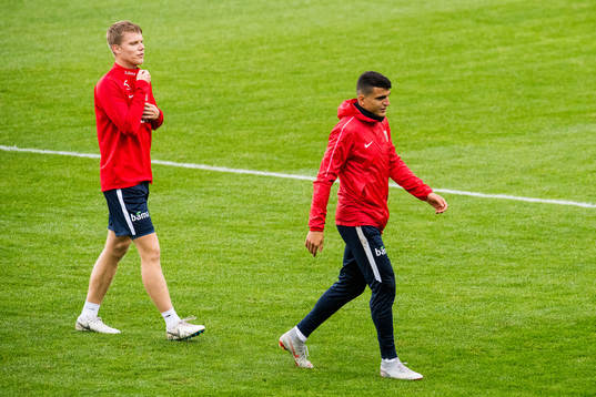 Sigurd Rosted and Mohamed Elyounoussi of Norway