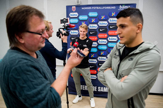 Martin Ødegaard and Mohamed Elyounoussi of Norway
