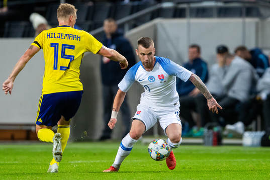 Oscar Hiljemark of Sweden and Albert Rusnak of Slovakia