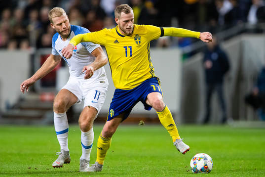 Adam Nemec of Slovakia and John Guidetti of Sweden