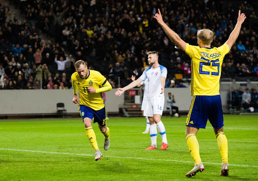 John Guidetti and Sebastian Andersson of Sweden celebrates