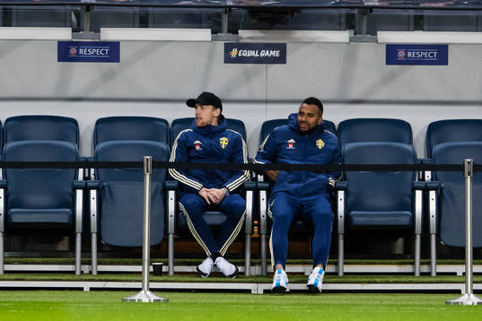 Emil Forsberg and Isaac Kiese Thelin prior the