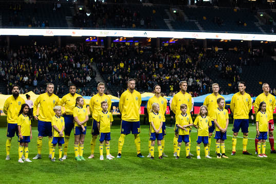 Players of Sweden with kids prior the the international