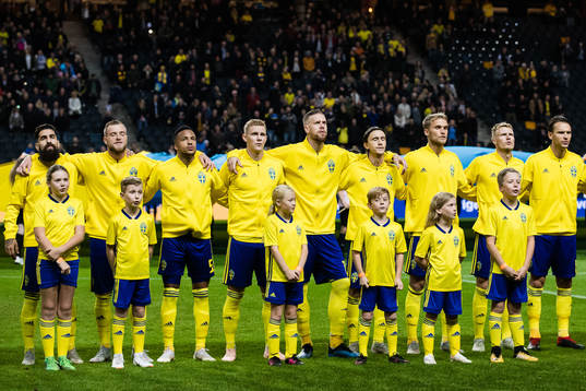Players of Sweden with kids prior the the international
