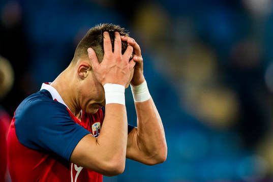 Leo Skiri Østigård of Norway looks dejected