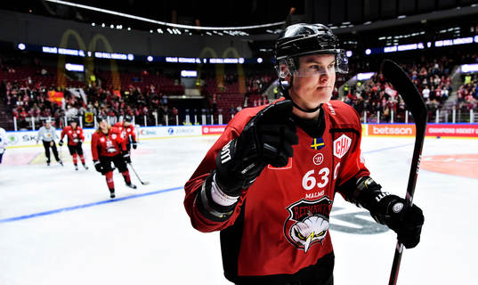 Fredrik Händemark of Malmö Redhawks celebrates a goal