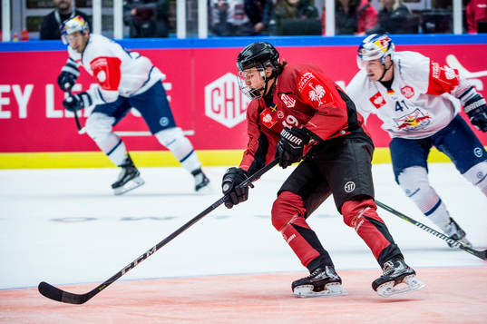 Helge Grans of Malmö Redhawks and Jakob Mayenschein of RB