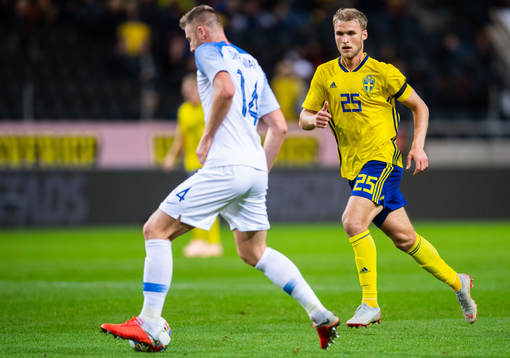 Milan Skriniar of Slovakia and Sebastian Andersson of Sweden
