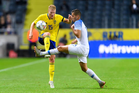 Oscar Hiljemark of Sweden and David Hancko of Slovakia