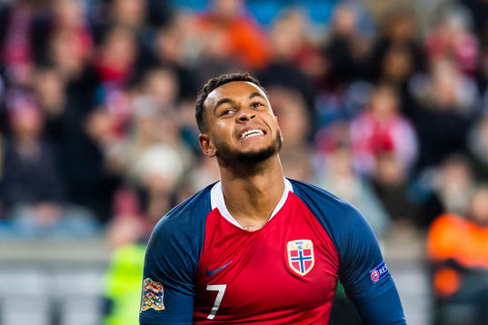 Joshua King of Norway reacts