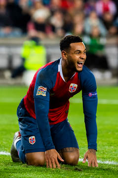 Joshua King of Norway reacts