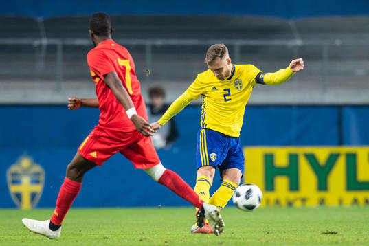 Linus Wahlqvist of Sweden and Isaac Mbenza of Belgium