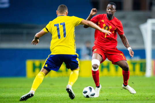 Isaac Mbenza of Belgium and Jordan Larsson  of Sweden