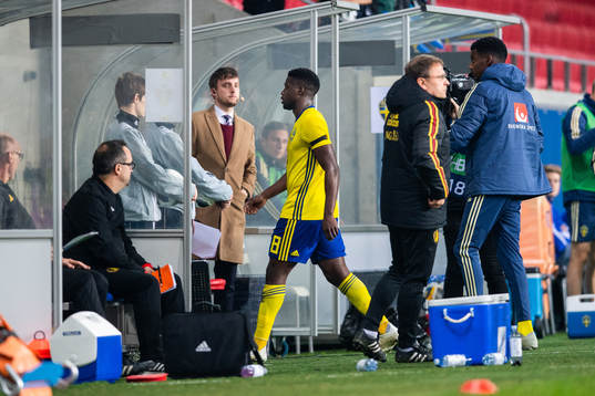 Isak Ssewankambo of Sweden  leaves the pitch