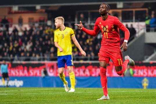 Dodi Lukabakio of Belgium celebrates