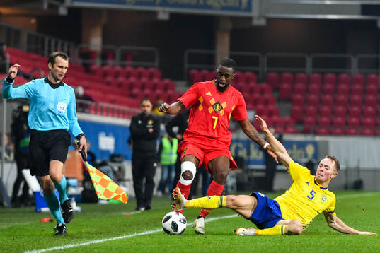 Isaac Mbenza of Belgium and Joel Andersson of Sweden