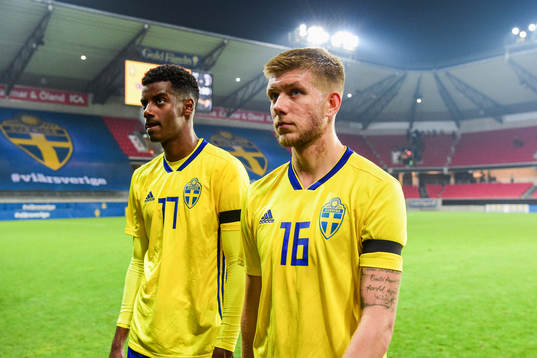 Alexander Isak and Anton Saletros of Sweden looks dejected