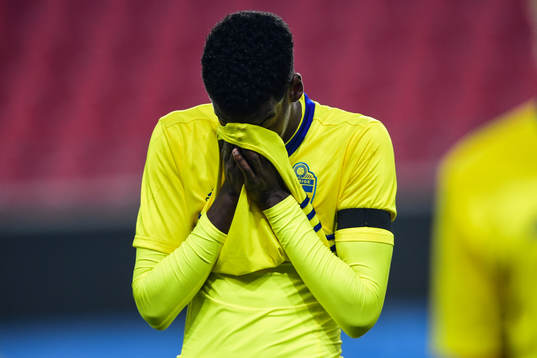 Alexander Isak  of Sweden  looks dejected