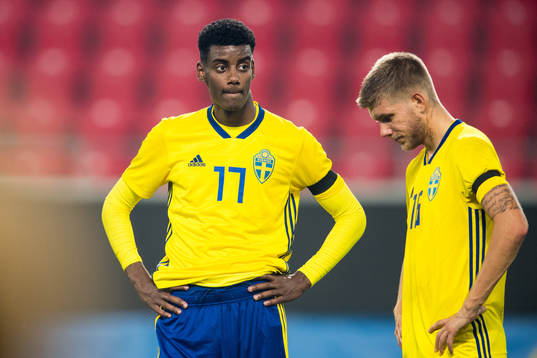 Alexander Isak and Anton Saletros of Sweden looks dejected