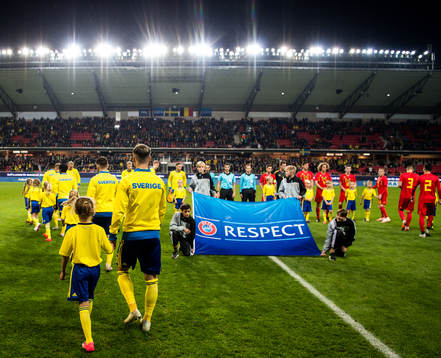 The players enter the pitch prior the UEFA European