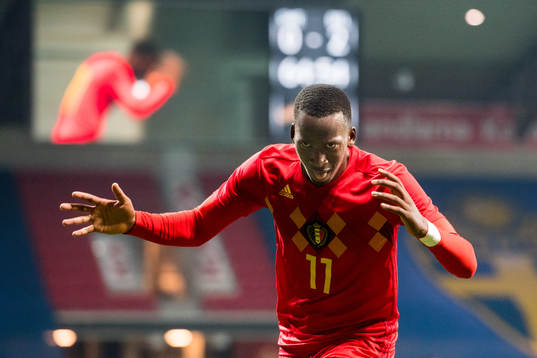 Dodi Lukabakio of Belgium celebrates