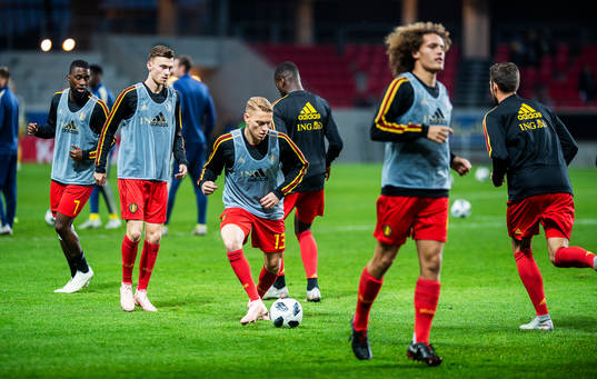 Belgian players warming up